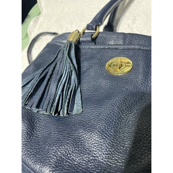 Tommy Hilfiger  Navy Blue Genuine Leather Satchel With Tassel Accent & Gold Hard - Picture 2 of 7